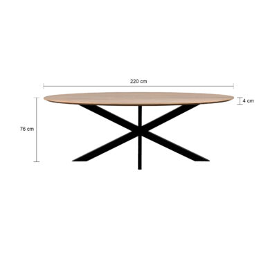QUVIO Eettafel Sofia – Ovaal – 220×100 cm – Stalen kruispoot – FSC®-gecertificeerd mangohout – Naturel