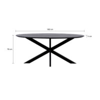 QUVIO Eettafel Sofia– Ovaal – 180×90 cm – Stalen kruispoot – FSC®-gecertificeerd mangohout –  Zwart