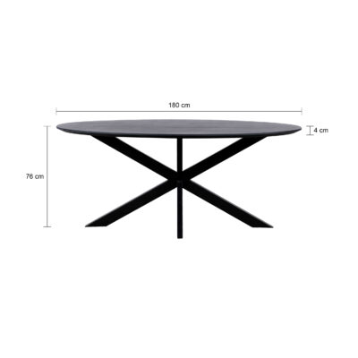 QUVIO Eettafel Sofia– Ovaal – 180×90 cm – Stalen kruispoot – FSC®-gecertificeerd mangohout –  Zwart