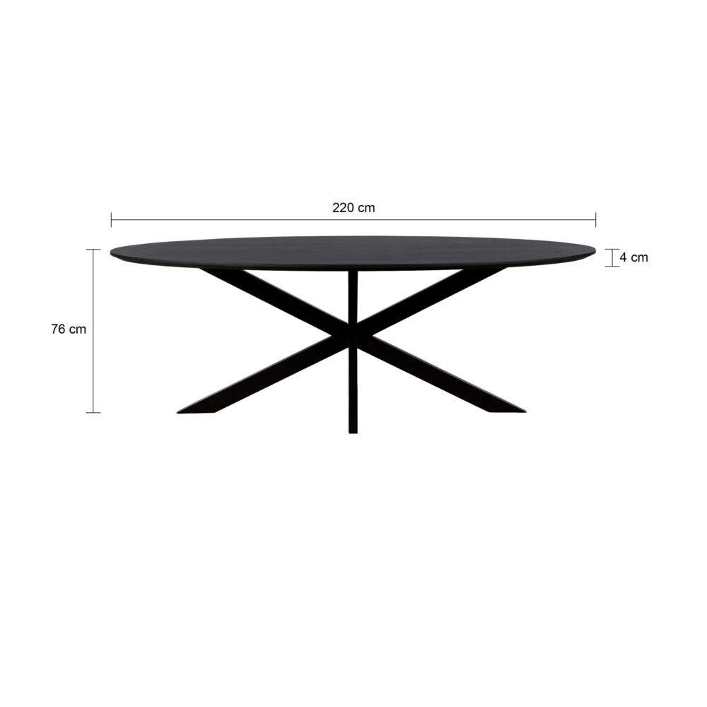 QUVIO Eettafel Sofia– Ovaal – 220×100 cm – Stalen kruispoot – FSC®-gecertificeerd mangohout –  Zwart
