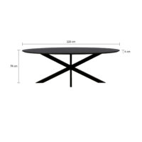 QUVIO Eettafel Sofia– Ovaal – 220×100 cm – Stalen kruispoot – FSC®-gecertificeerd mangohout –  Zwart