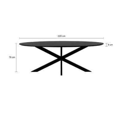 QUVIO Eettafel Sofia– Ovaal – 220×100 cm – Stalen kruispoot – FSC®-gecertificeerd mangohout –  Zwart