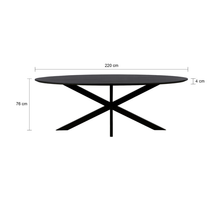 QUVIO Eettafel Sofia– Ovaal – 220×100 cm – Stalen kruispoot – FSC®-gecertificeerd mangohout –  Zwart