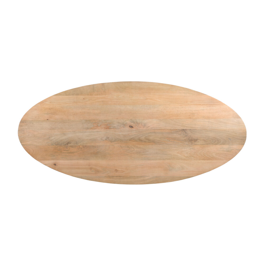 QUVIO Eettafel Sofia – Ovaal – 220×100 cm – Stalen kruispoot – FSC®-gecertificeerd mangohout – Naturel
