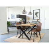 QUVIO Eetkamerstoel Parijs – Lichtbruin Vintage – Set van 2 – Zwart Stalen Poten
