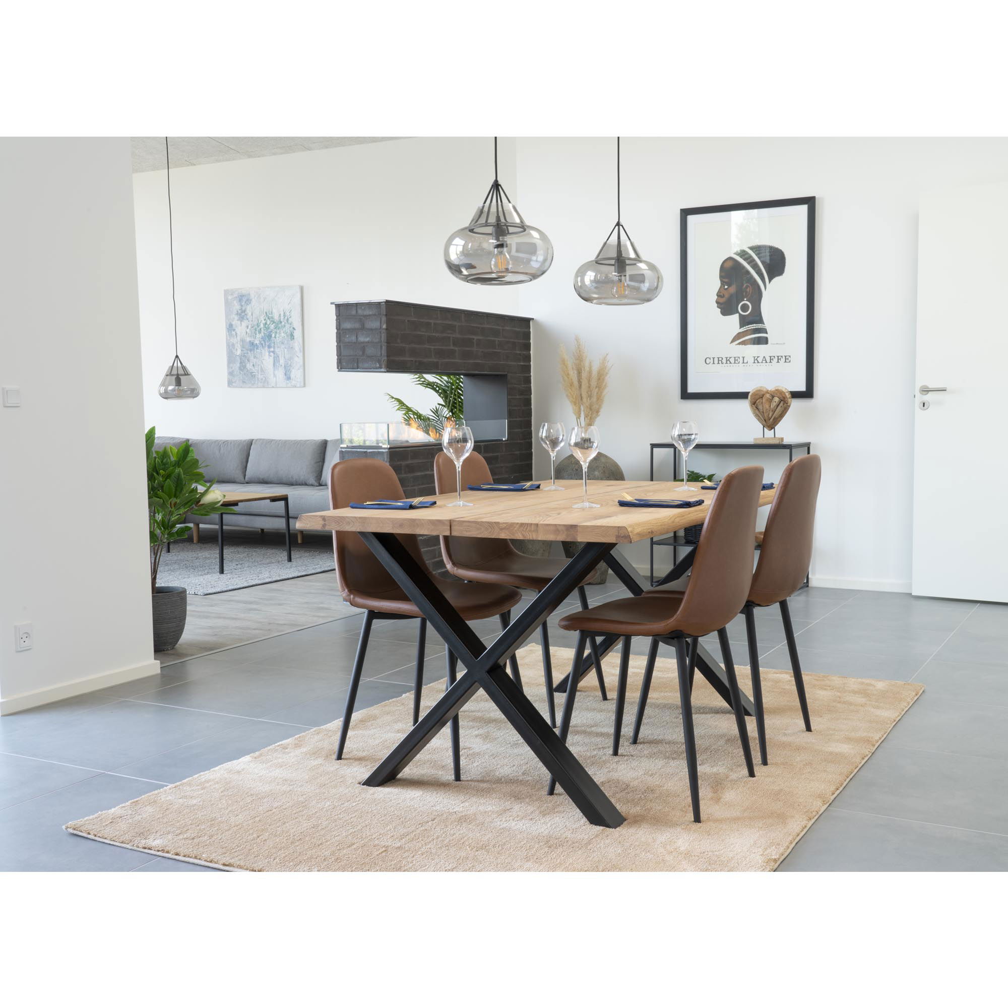 QUVIO Eetkamerstoel Parijs – Lichtbruin Vintage – Set van 2 – Zwart Stalen Poten