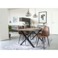 QUVIO Eetkamerstoel Parijs – Lichtbruin Vintage – Set van 2 – Zwart Stalen Poten