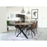 QUVIO Eetkamerstoel Parijs – Lichtbruin Vintage – Set van 2 – Zwart Stalen Poten