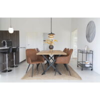 QUVIO Eetkamerstoel Wenen – Vintage Bruin PU-leer – Zwarte Stalen Poten – Set van 2