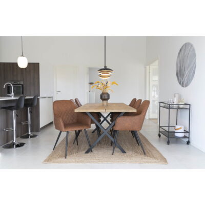 QUVIO Eetkamerstoel Wenen – Vintage Bruin PU-leer – Zwarte Stalen Poten – Set van 2