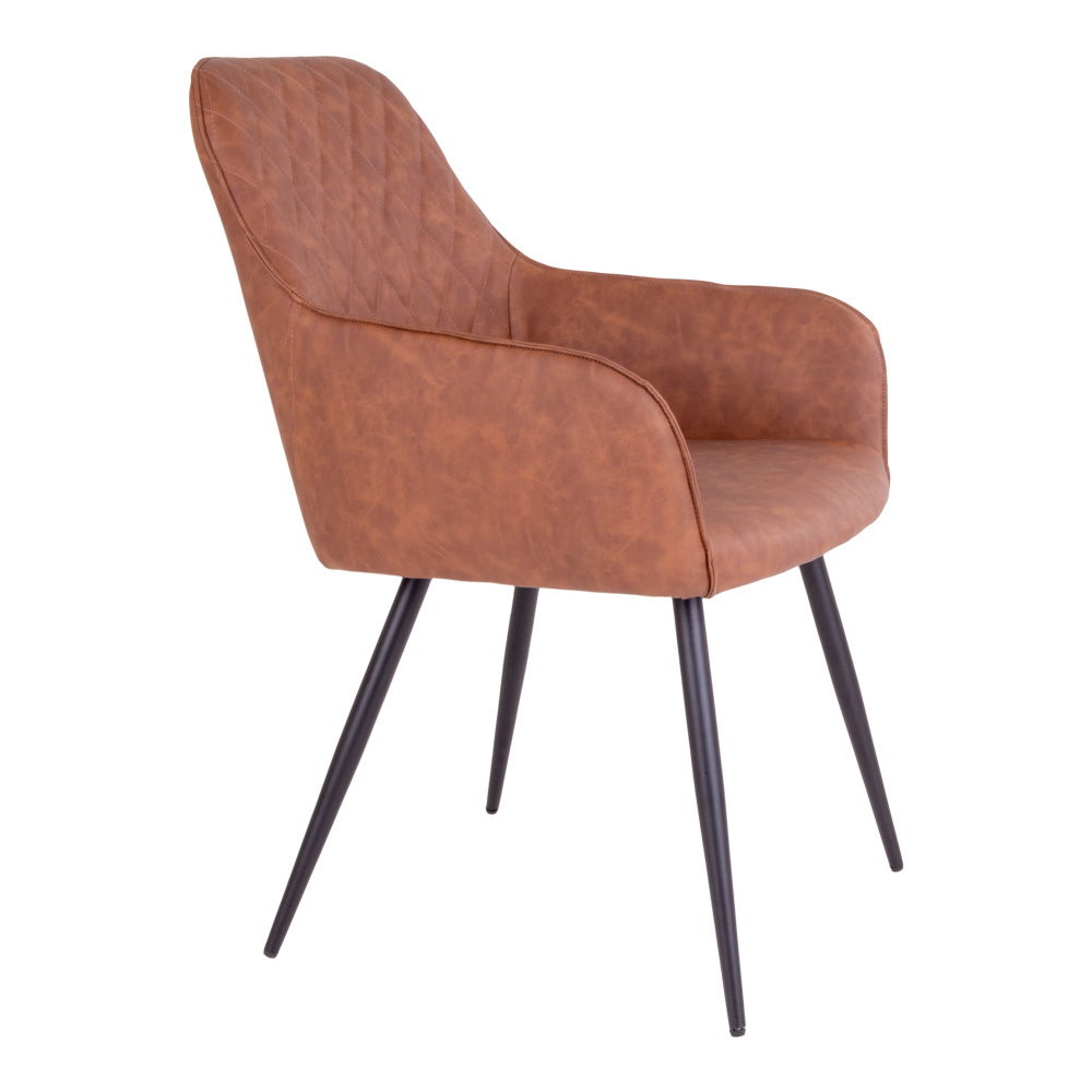QUVIO Eetkamerstoel Wenen – Vintage Bruin PU-leer – Zwarte Stalen Poten – Set van 2