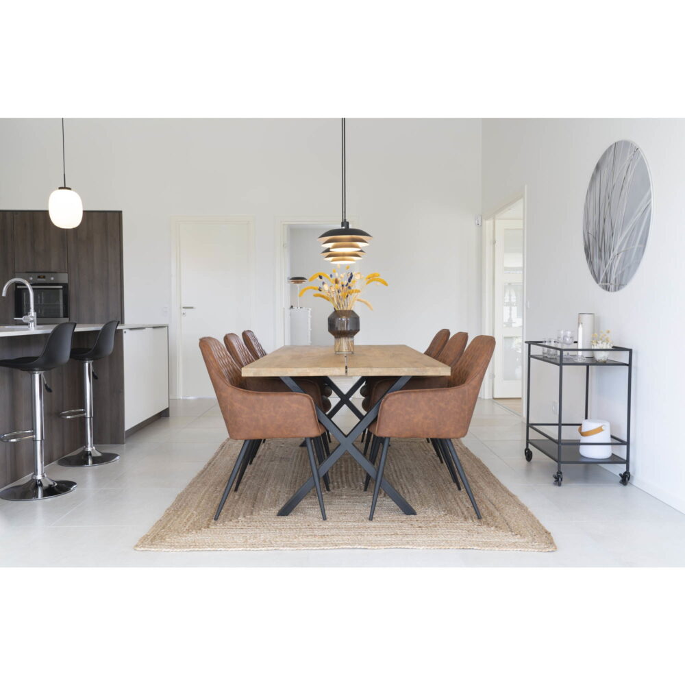 QUVIO Eetkamerstoel Wenen – Vintage Bruin PU-leer – Zwarte Stalen Poten – Set van 2