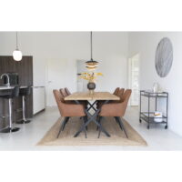 QUVIO Eetkamerstoel Wenen – Vintage Bruin PU-leer – Zwarte Stalen Poten – Set van 2