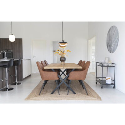 QUVIO Eetkamerstoel Wenen – Vintage Bruin PU-leer – Zwarte Stalen Poten – Set van 2