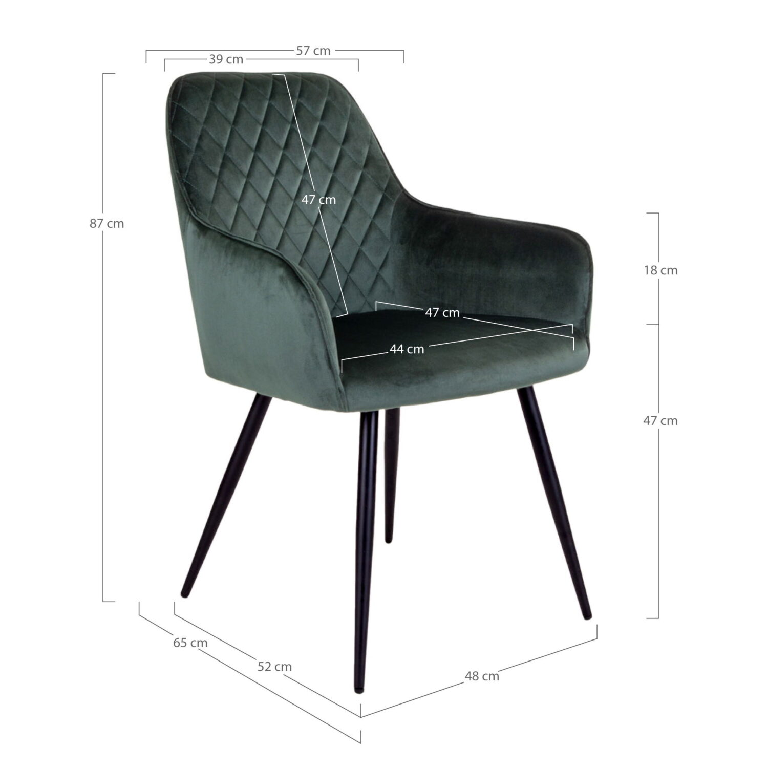 QUVIO Eetkamerstoel Vienna – Fluweel Groen – Zithoogte 47 cm – Set van 2