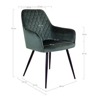 QUVIO Eetkamerstoel Vienna – Fluweel Groen – Zithoogte 47 cm – Set van 2