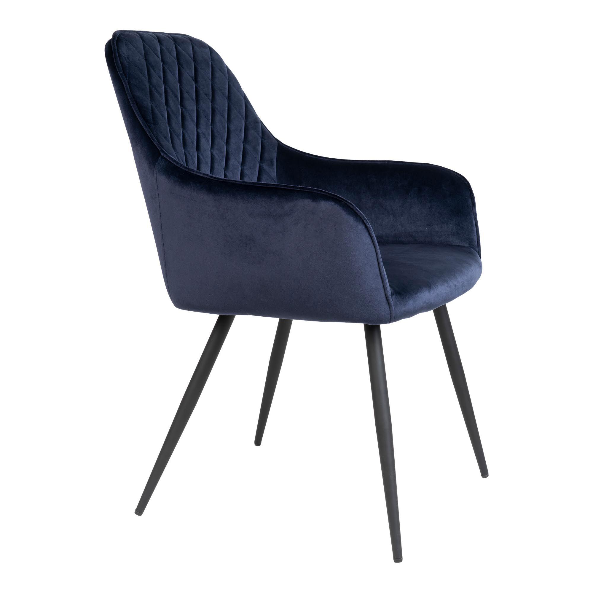 QUVIO Eetkamerstoel Wenen – Fluweel Blauw – Stalen Poten – Set van 2