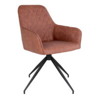 QUVIO Eetkamerstoel Wenen – Vintage Bruin PU-leer – Zwarte Stalen Poten