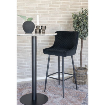 QUVIO Barstoel Miami – Luxe fluweel – Zwart – Stalen poten – 75 cm zithoogte