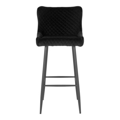 QUVIO Barstoel Miami – Luxe fluweel – Zwart – Stalen poten – 75 cm zithoogte