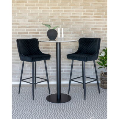 QUVIO Barstoel Miami – Luxe fluweel – Zwart – Stalen poten – 75 cm zithoogte