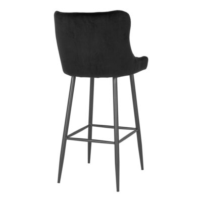 QUVIO Barstoel Miami – Luxe fluweel – Zwart – Stalen poten – 75 cm zithoogte