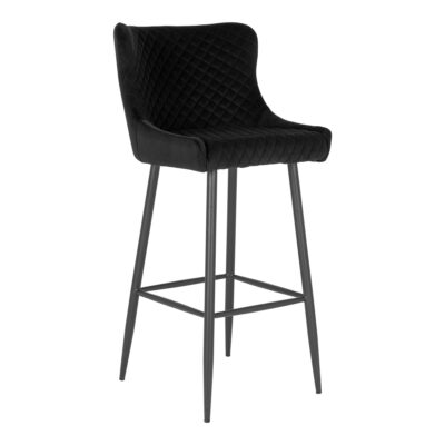 QUVIO Barstoel Miami – Luxe fluweel – Zwart – Stalen poten – 75 cm zithoogte