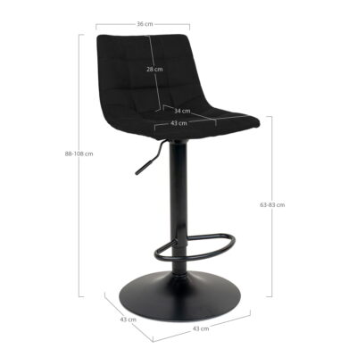 QUVIO Barstoel Florence – Verstelbare Zithoogte – Zwart Fluweel – Set van 2