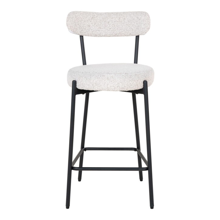 QUVIO Barkruk Barcelona – Witte Bouclé Bekleding – Zwarte Stalen Poten