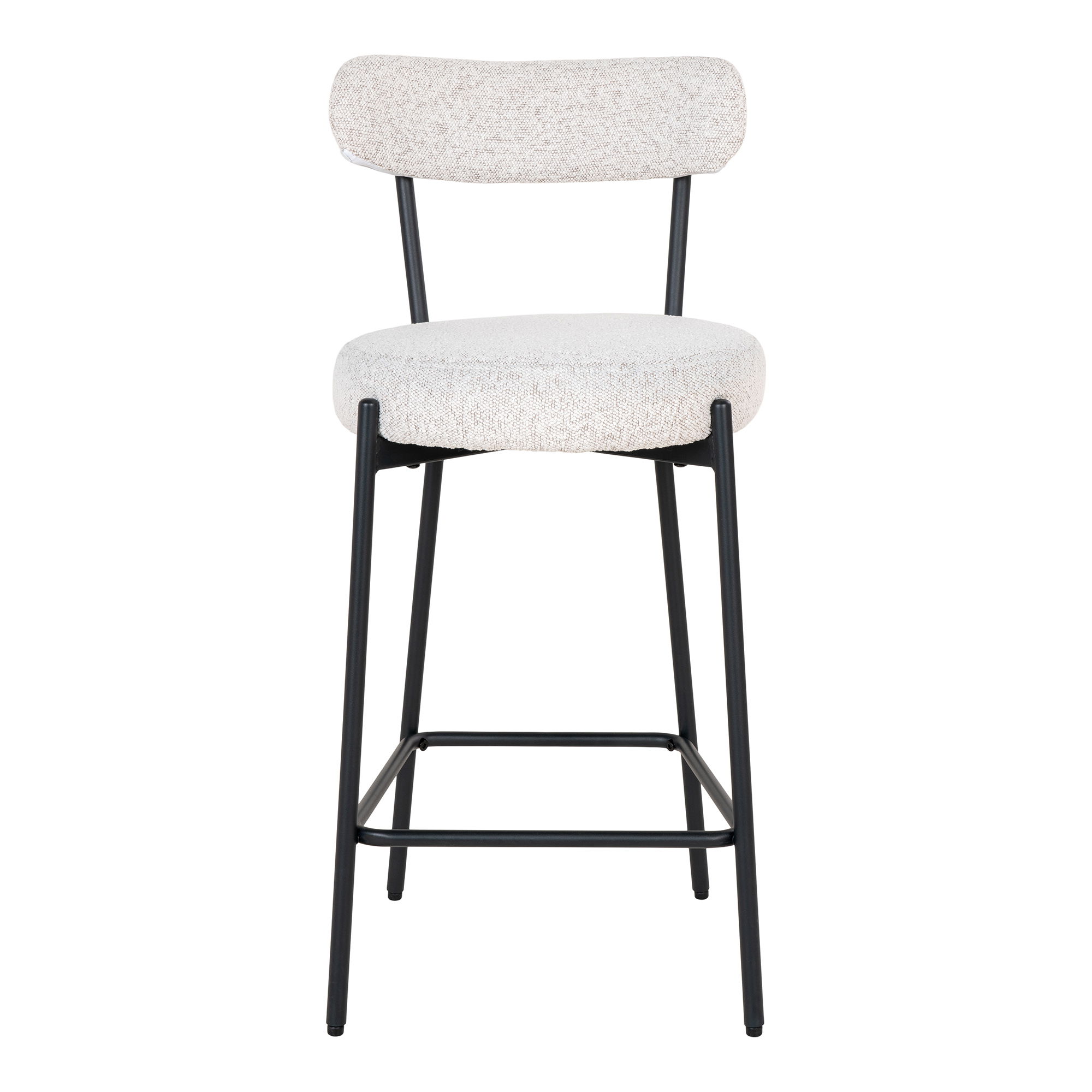 QUVIO Barkruk Barcelona – Witte Bouclé Bekleding – Zwarte Stalen Poten
