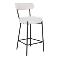 QUVIO Barkruk Barcelona – Witte Bouclé Bekleding – Zwarte Stalen Poten