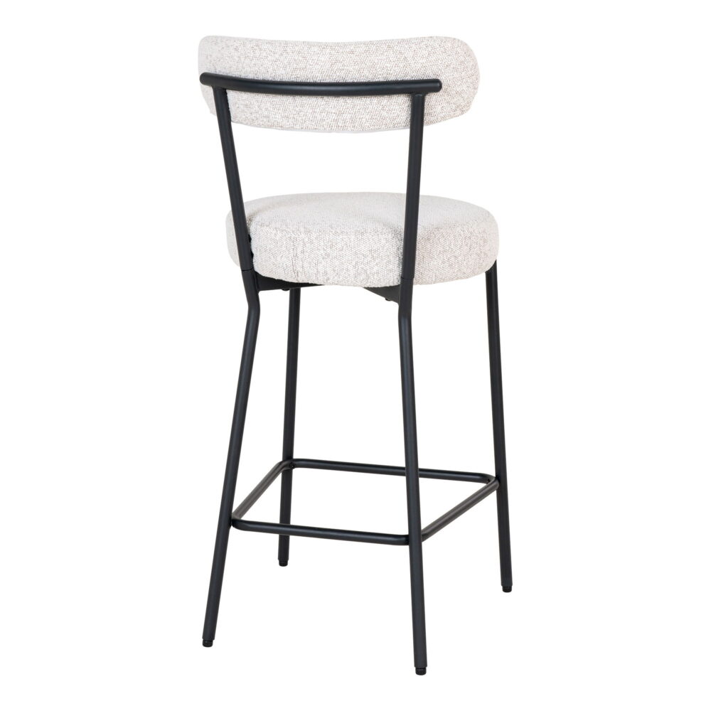 QUVIO Barkruk Barcelona – Witte Bouclé Bekleding – Zwarte Stalen Poten