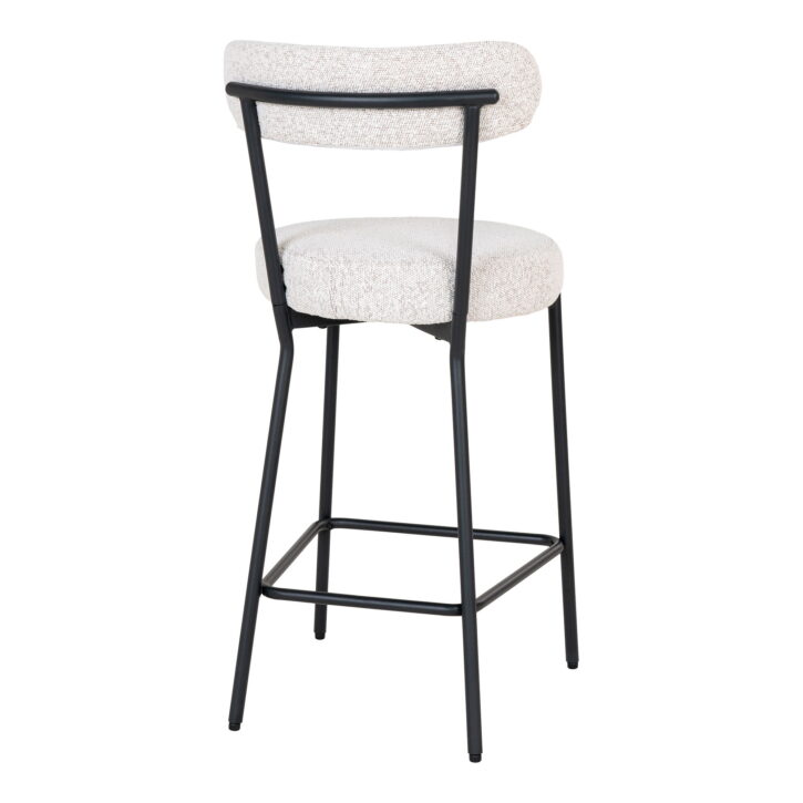 QUVIO Barkruk Barcelona – Witte Bouclé Bekleding – Zwarte Stalen Poten