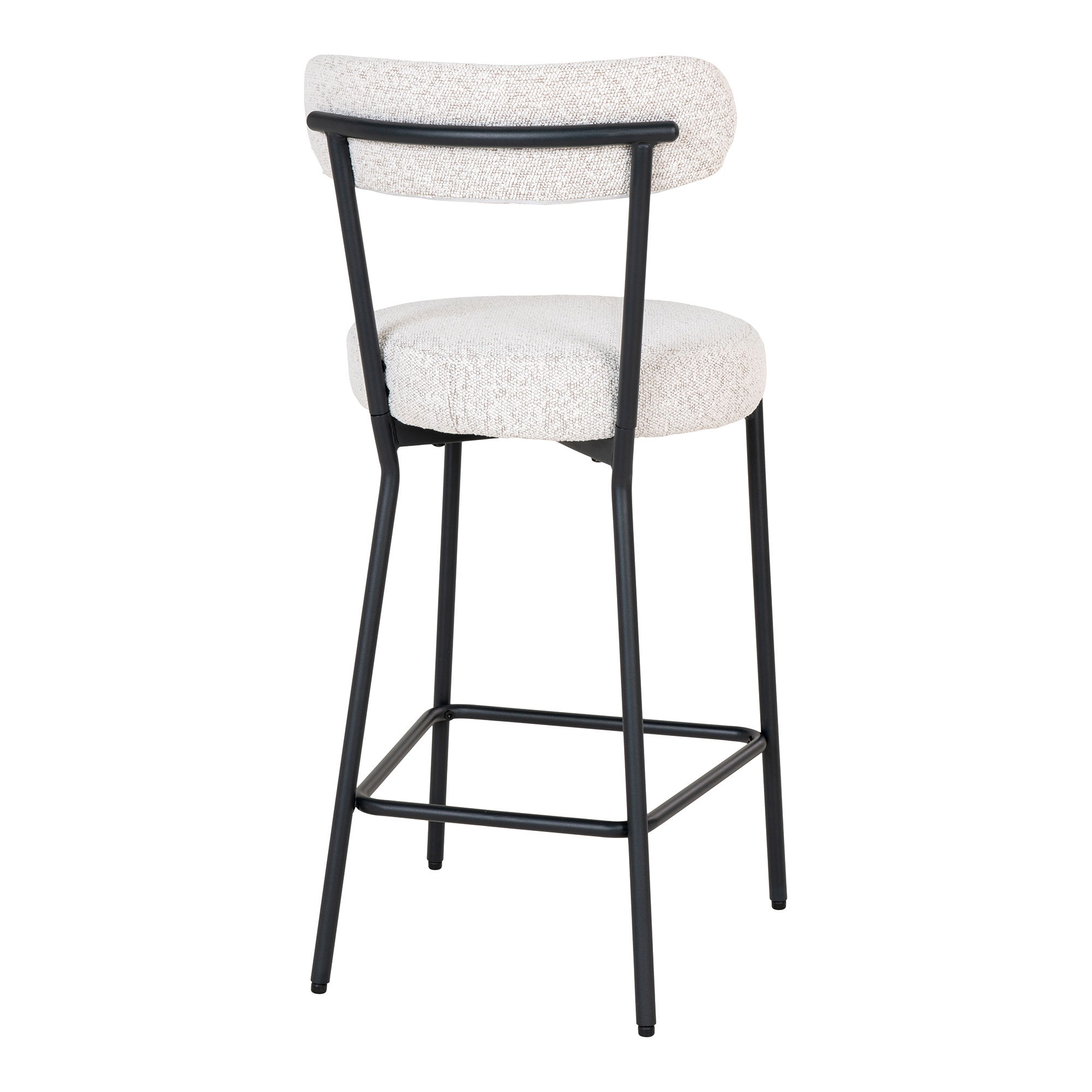 QUVIO Barkruk Barcelona – Witte Bouclé Bekleding – Zwarte Stalen Poten