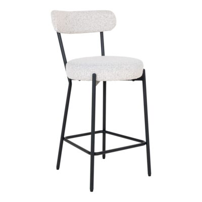 QUVIO Barkruk Barcelona – Witte Bouclé Bekleding – Zwarte Stalen Poten