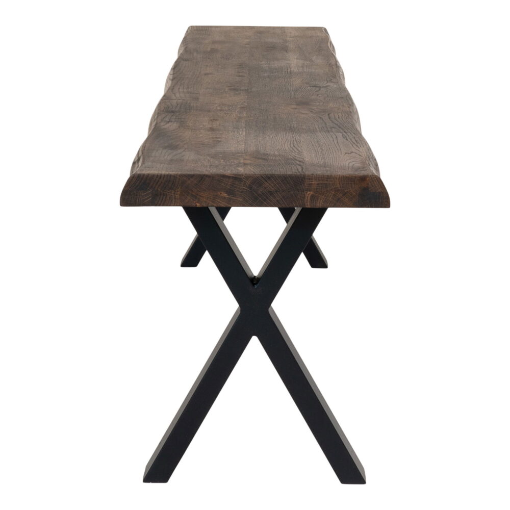 QUVIO Eikenhouten Bankje – Golvende Rand – Zwarte Stalen Poten – 180x32x46 cm