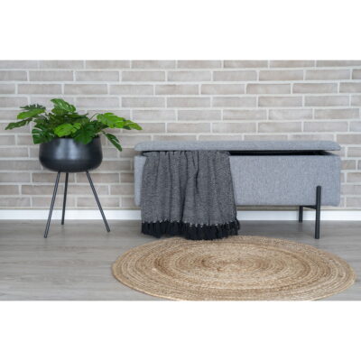 QUVIO Bankje Watford – Lichtgrijs met zwarte poten – Opbergruimte – 95×36,5×46 cm