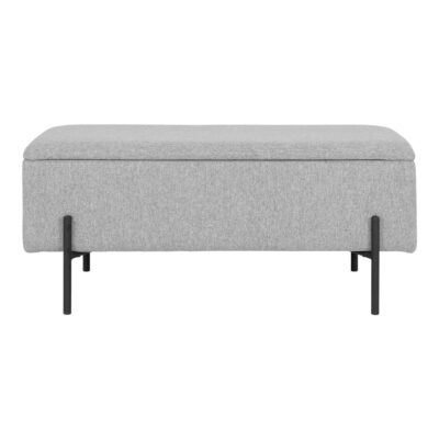 QUVIO Bankje Watford – Lichtgrijs met zwarte poten – Opbergruimte – 95×36,5×46 cm