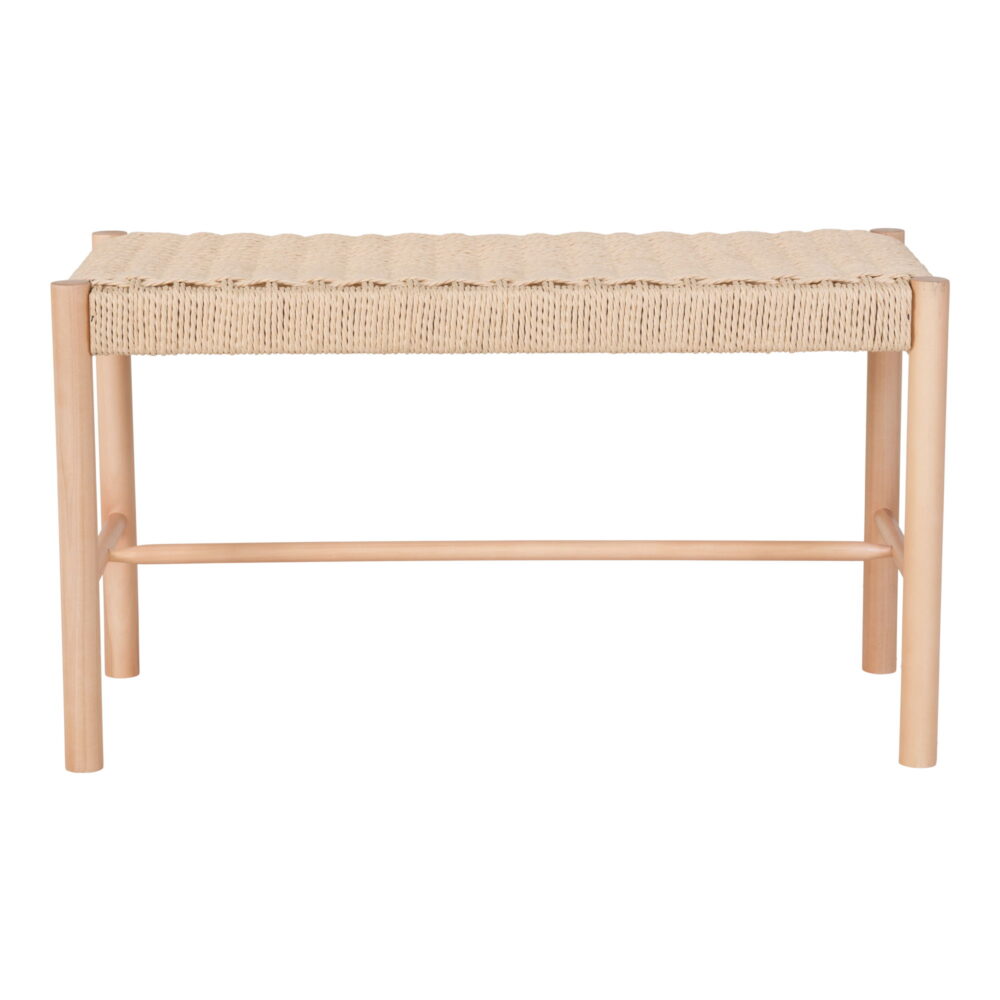 QUVIO Bankje Madrid – Populierenhout – Gevlochten zitting – 35x80x45 cm – Natuurlijk