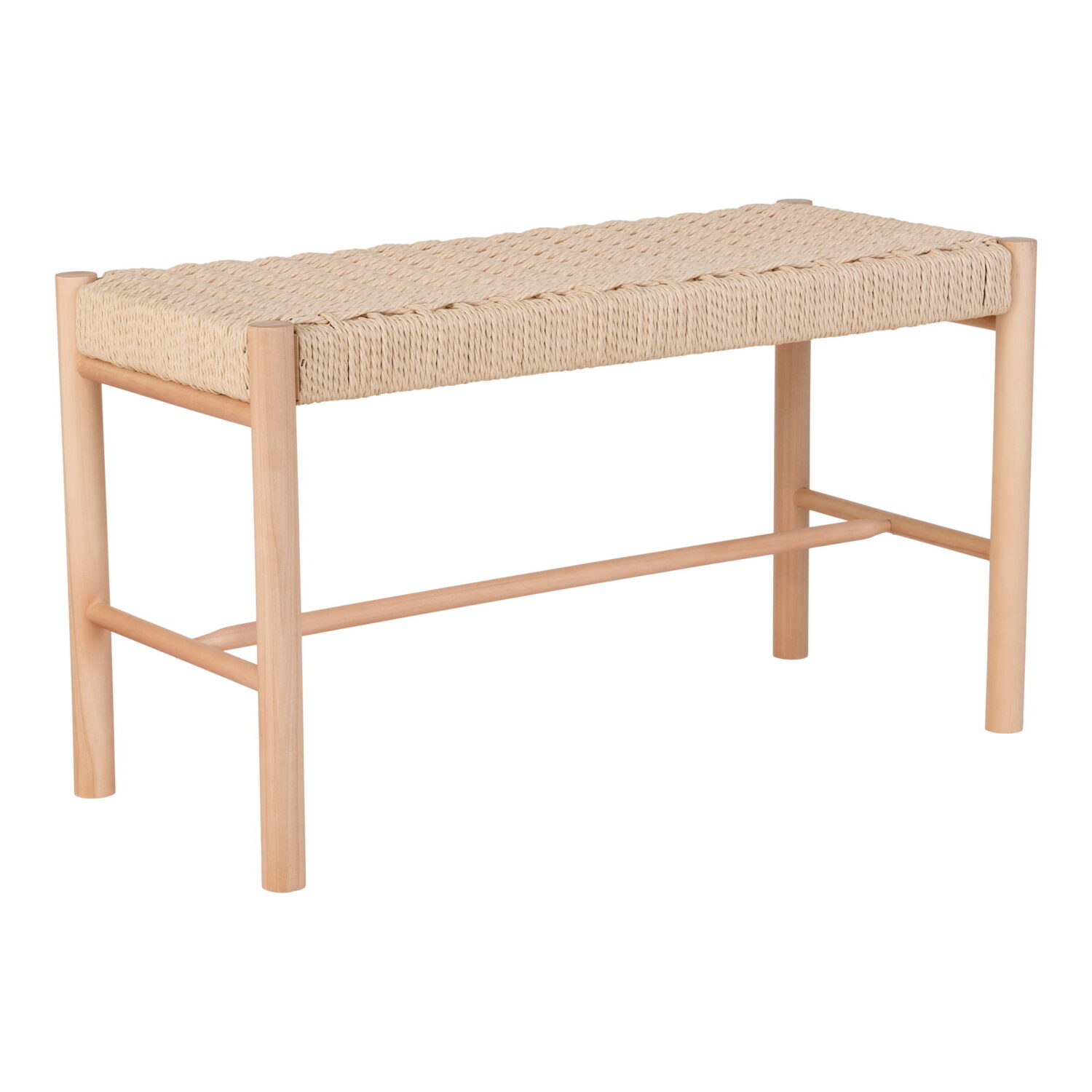 QUVIO Bankje Madrid – Populierenhout – Gevlochten zitting – 35x80x45 cm – Natuurlijk