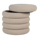 QUVIO Poef Brooklyn – Beige Bouclé – Ø44 cm – Met Opbergruimte