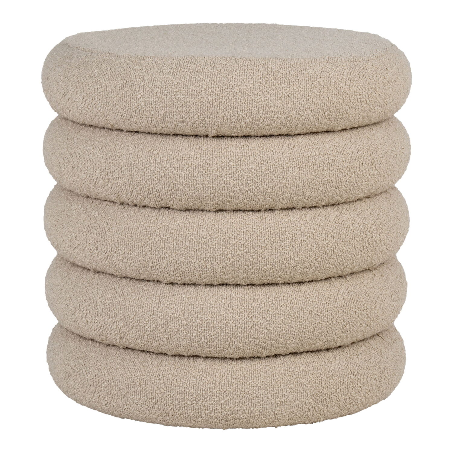 QUVIO Poef Brooklyn – Beige Bouclé – Ø44 cm – Met Opbergruimte