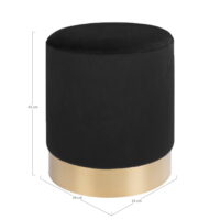 QUVIO Poef – Fluweel – Zwart – Messingkleurige Basis – Ø34×43 cm