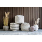 QUVIO Poef – Handgeweven Poef – Ivoorkleur – 40×40 cm – Stof en Schuim
