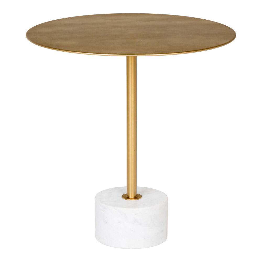 QUVIO Bijzettafel Lecco – Marmer en Messing – Ø51×52 cm