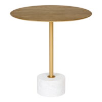 QUVIO Bijzettafel Lecco – Marmer en Messing – Ø51×52 cm