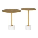 QUVIO Bijzettafel Lecco – Marmer en Messing – Ø51×52 cm