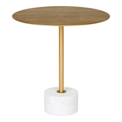 QUVIO Bijzettafel Lecco – Marmer en Messing – Ø51×52 cm