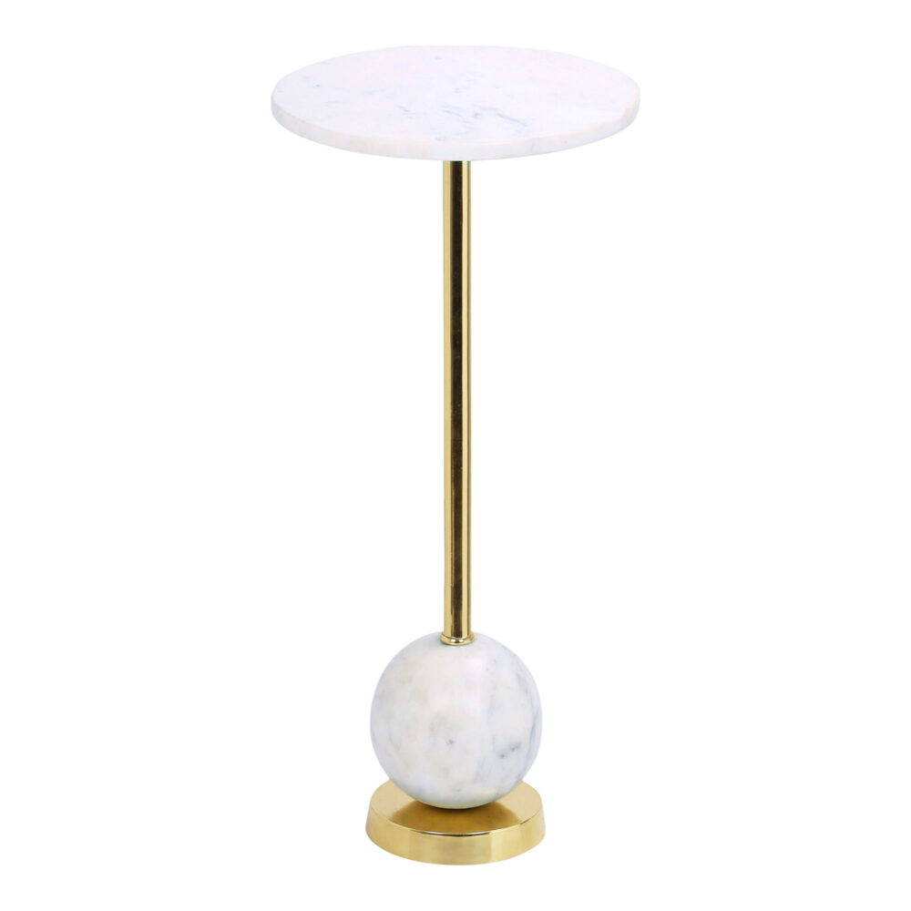 QUVIO Bijzettafel – Marmer en Staal – Ø25×54 cm – Messing – Marmerlook