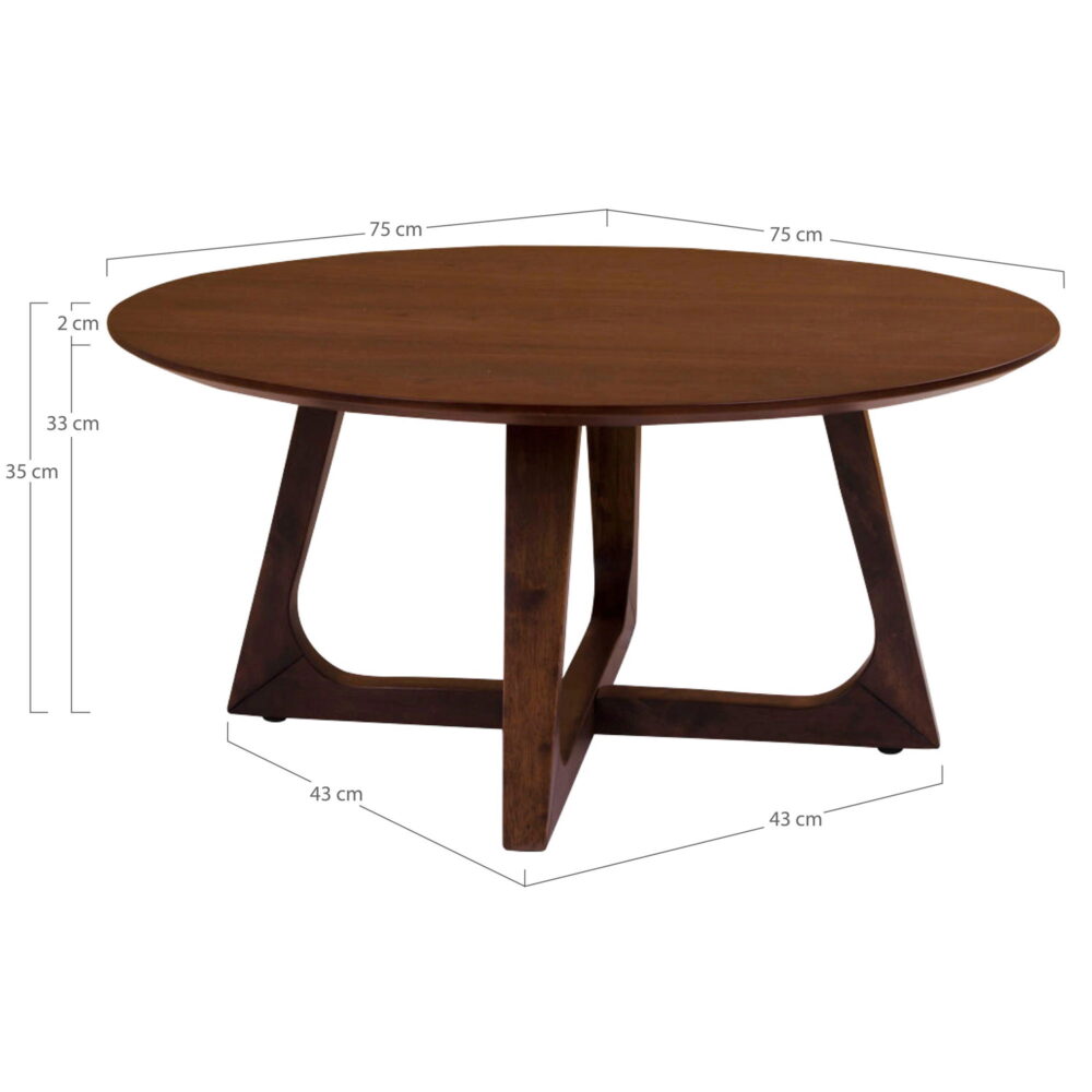 QUVIO Salontafel – Hoogwaardig MDF – Walnootfineer – Bruin – 75 cm Diameter